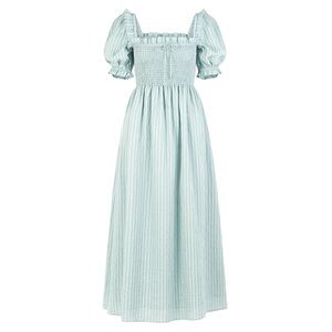 Hill House Scarlett Nap Dress Soft Green Tonal Seersucker